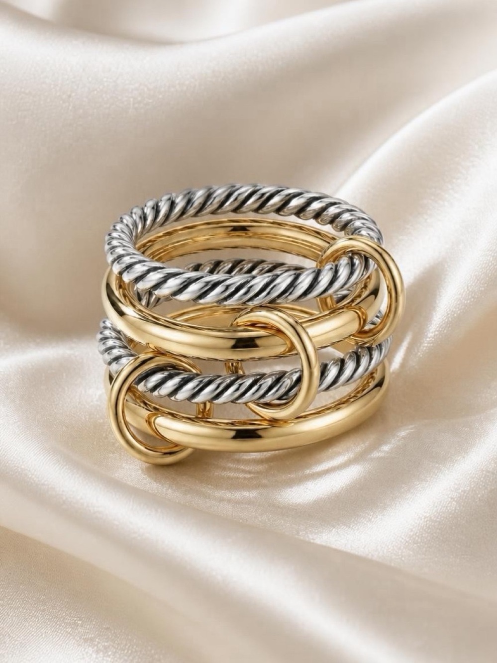 TRUE To FORM 14K Gold Plate & Silver Tone Interlocked Stacking Rings